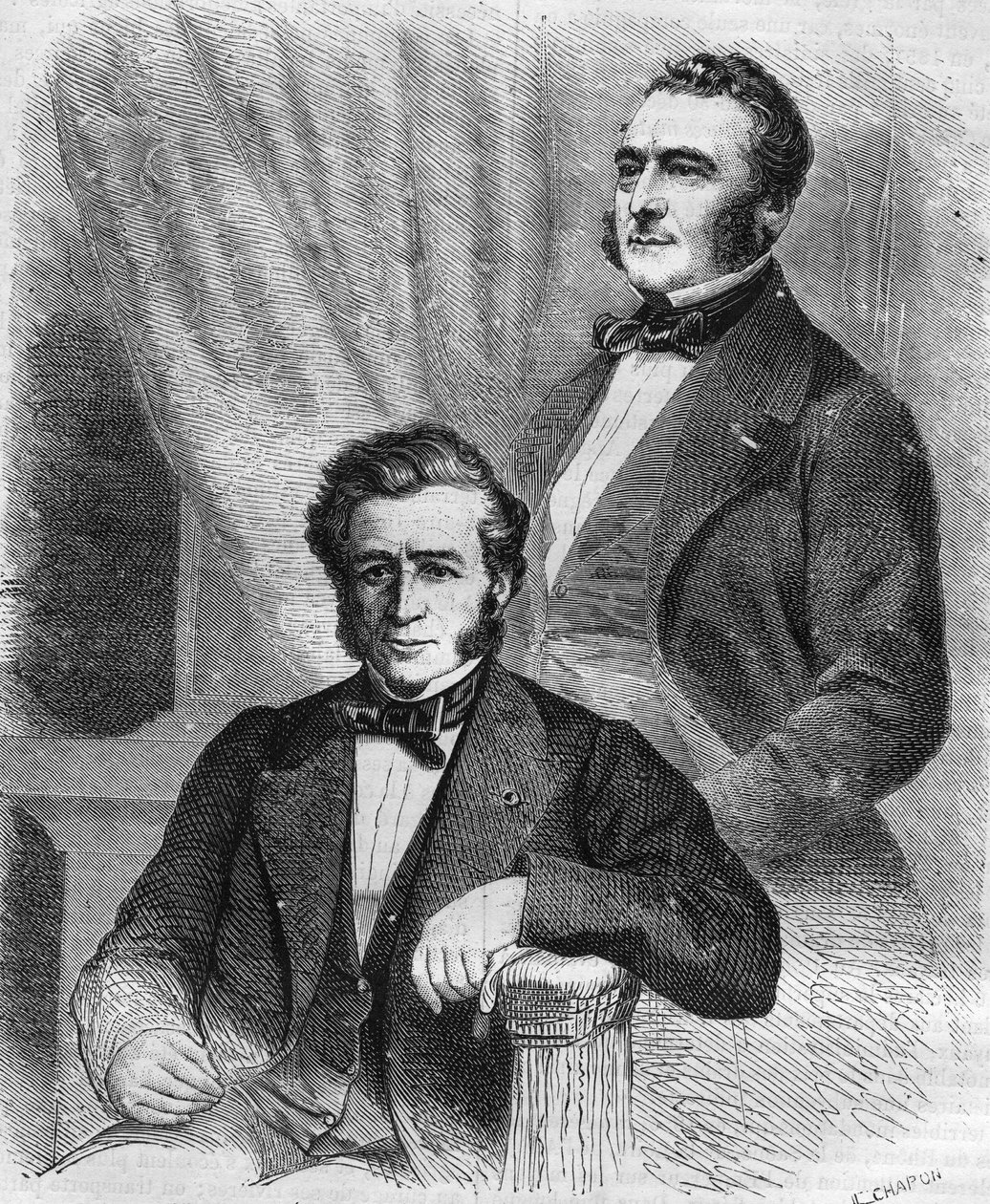 Isaac e Jacob Emile Pereire, homens de negócios franceses, fundadores da Société de crédit mobilier (1852). de Unknown artist