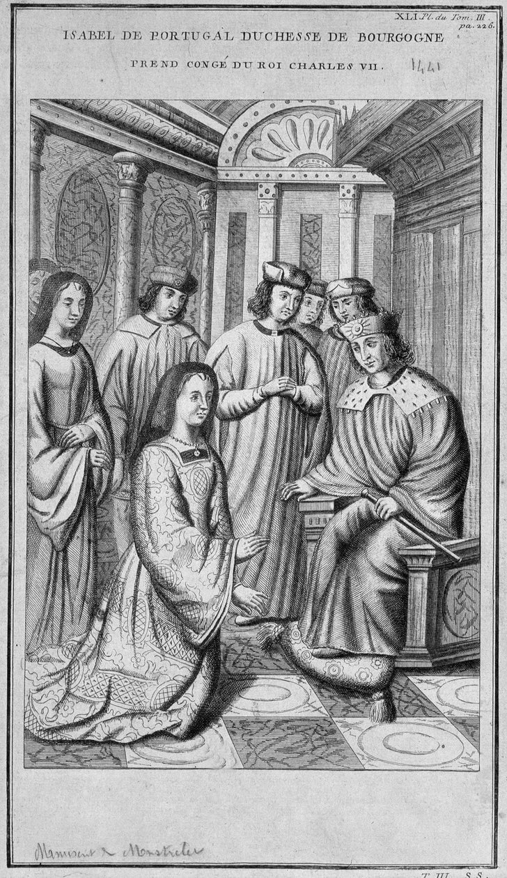 Isabel de Portugal (1397-1472) Duquesa de Borgonha toma conge duro o rei Carlos VII. de Unknown artist