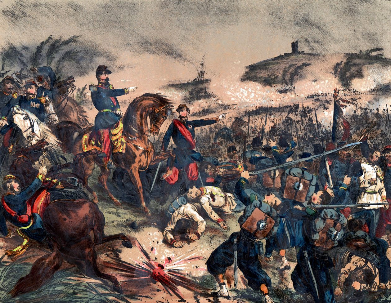 Campanha Italiana de 1859 ou Segunda Guerra da Independência Italiana: Napoleão III (1808-1873) na Batalha de Solferino, 24 de junho de Unknown artist