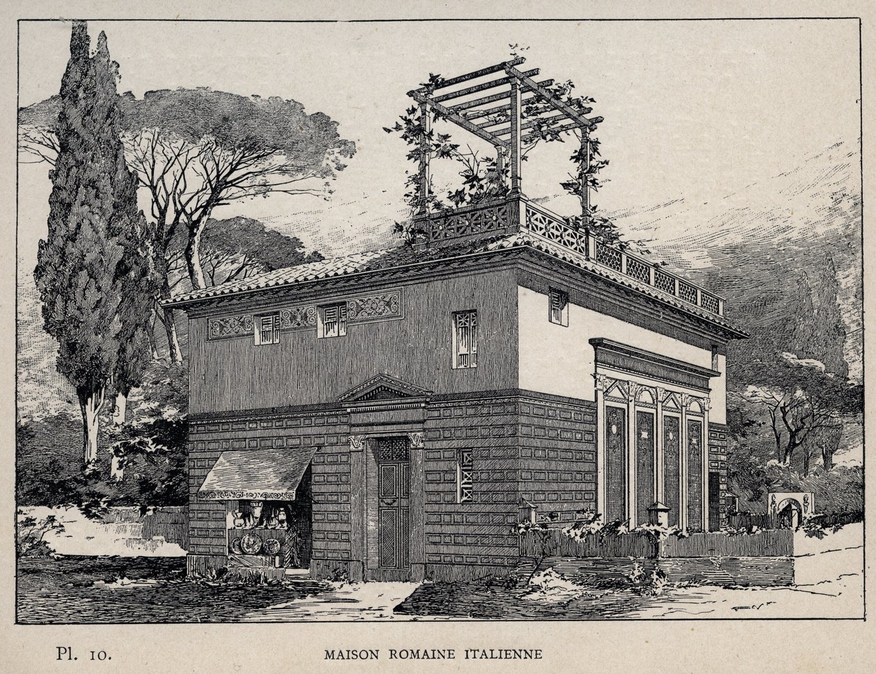 Casa romana italiana - gravura de 1889 em "Histoire de habitation humaine à l