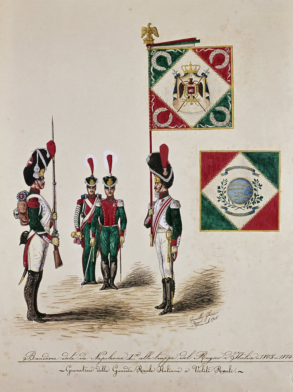 Bandeira do exército italiano na época de Napoleão I (gravura de Unknown artist