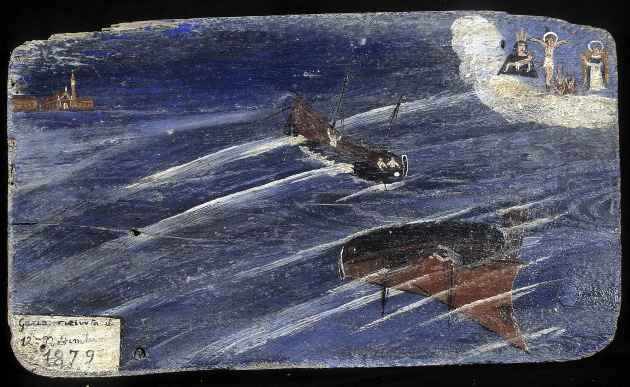 Ex-voto italiano para um naufrágio em 1879 - pintura em madeira de Unknown artist