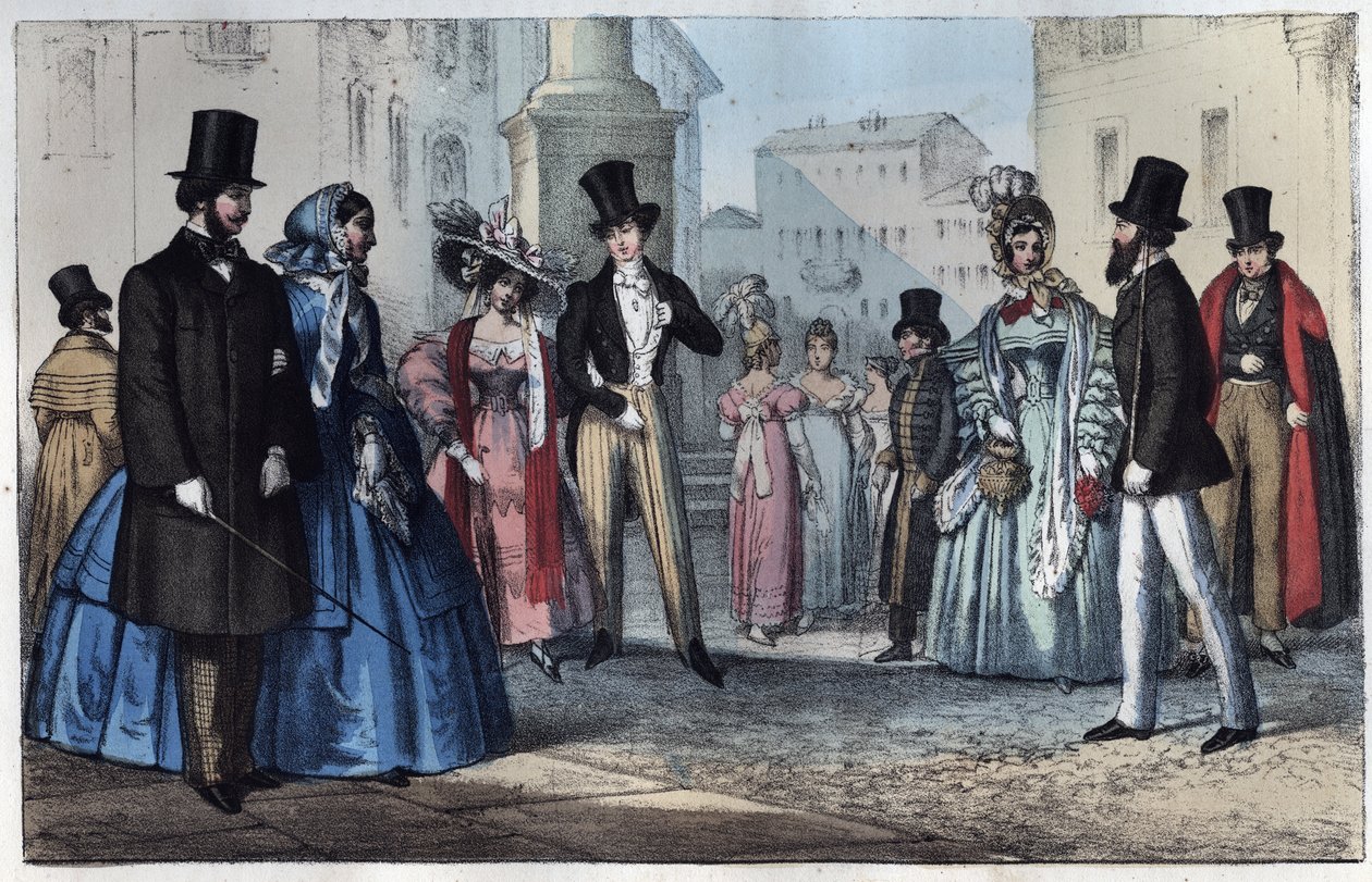 A moda italiana no século XIX - gravura de "Usi e Costumi di Tutti i Popoli dell