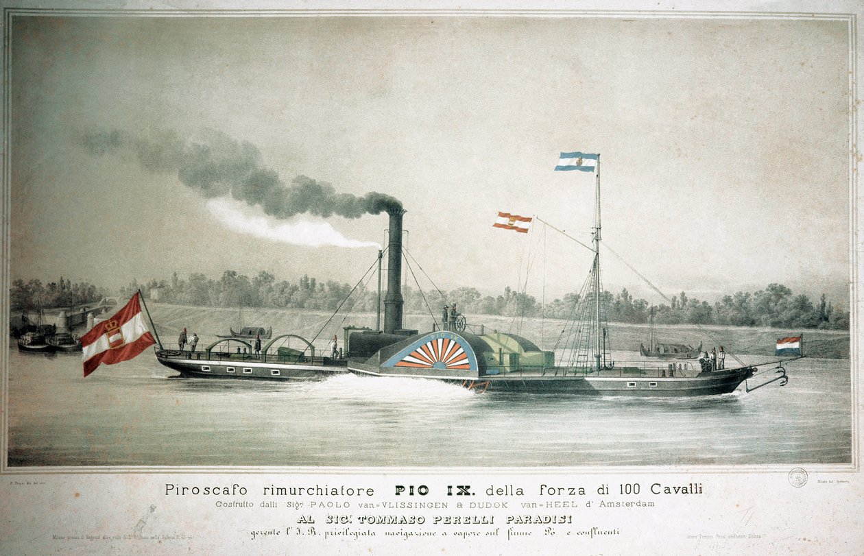 Rebocador a vapor italiano Pio IX (estampa do século XIX) de Unknown artist