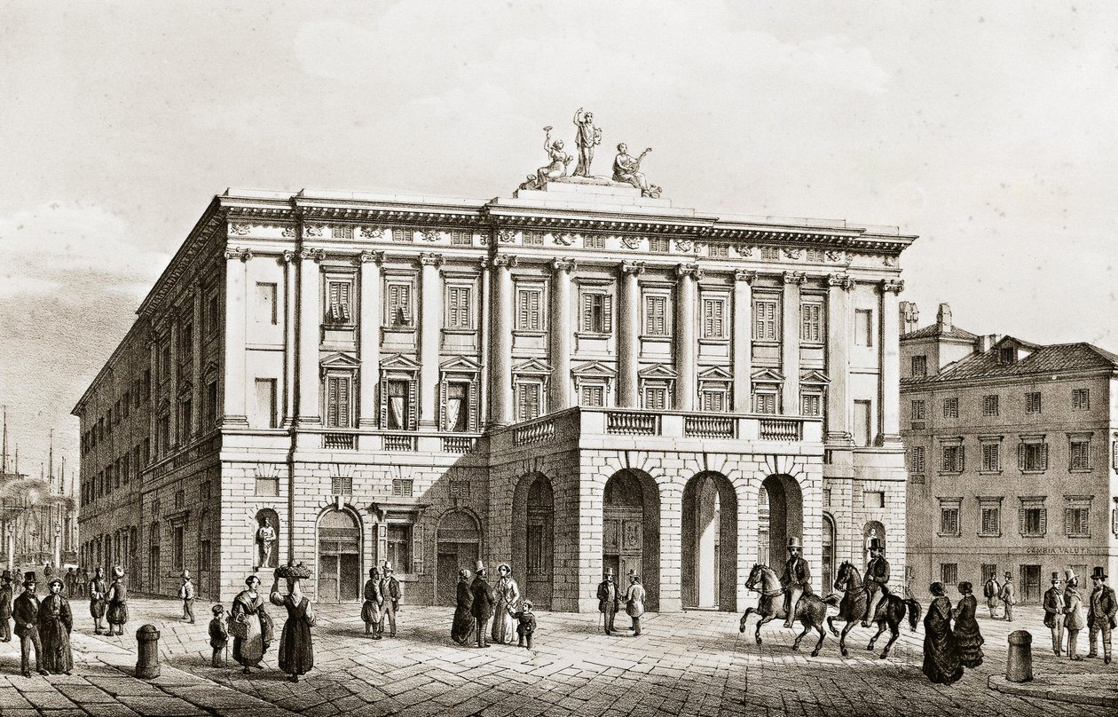 Itália, Trieste, Vista do Teatro Grande, gravura de Unknown artist