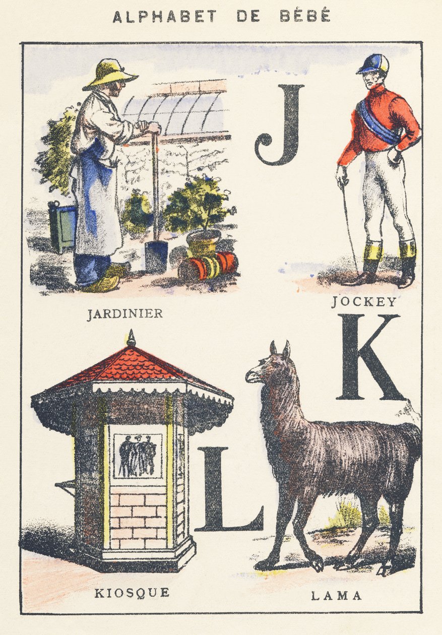 JKL: jardineiro, jóquei, quiosque, lhama de Unknown artist