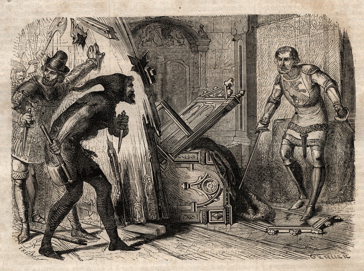 Jacob Van Artevelde (1290-1345) Assassinado em 1345 - Jacques (Jacob) Van Artevelde (1287 - 1345), conhecido como o sábio de Gand, cai sob o golpe do burguês de Gand em 1345 - gravura em "Illustrous People
