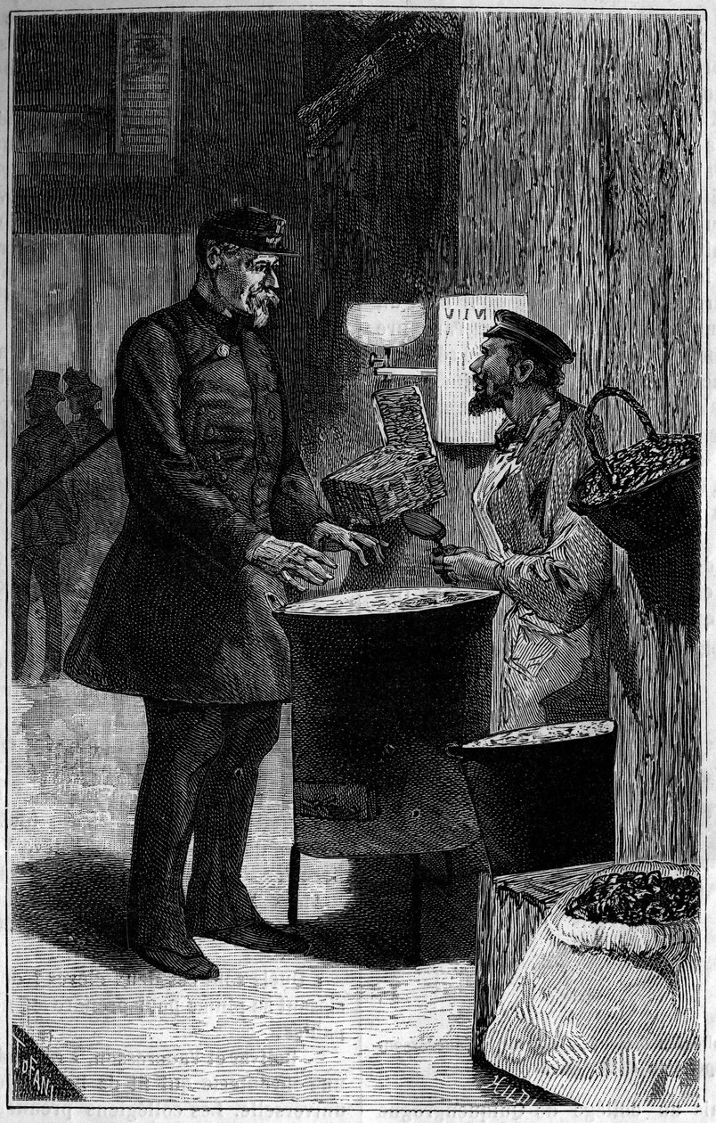 Jacques Gaudry, num comerciante de castanhas. Gravura em "Le journal de la jeunesse". de Unknown artist