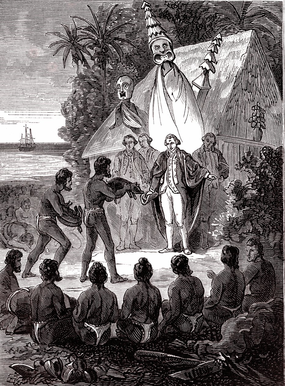 James Cook com os nativos da Ilha Sandwich de Unknown artist