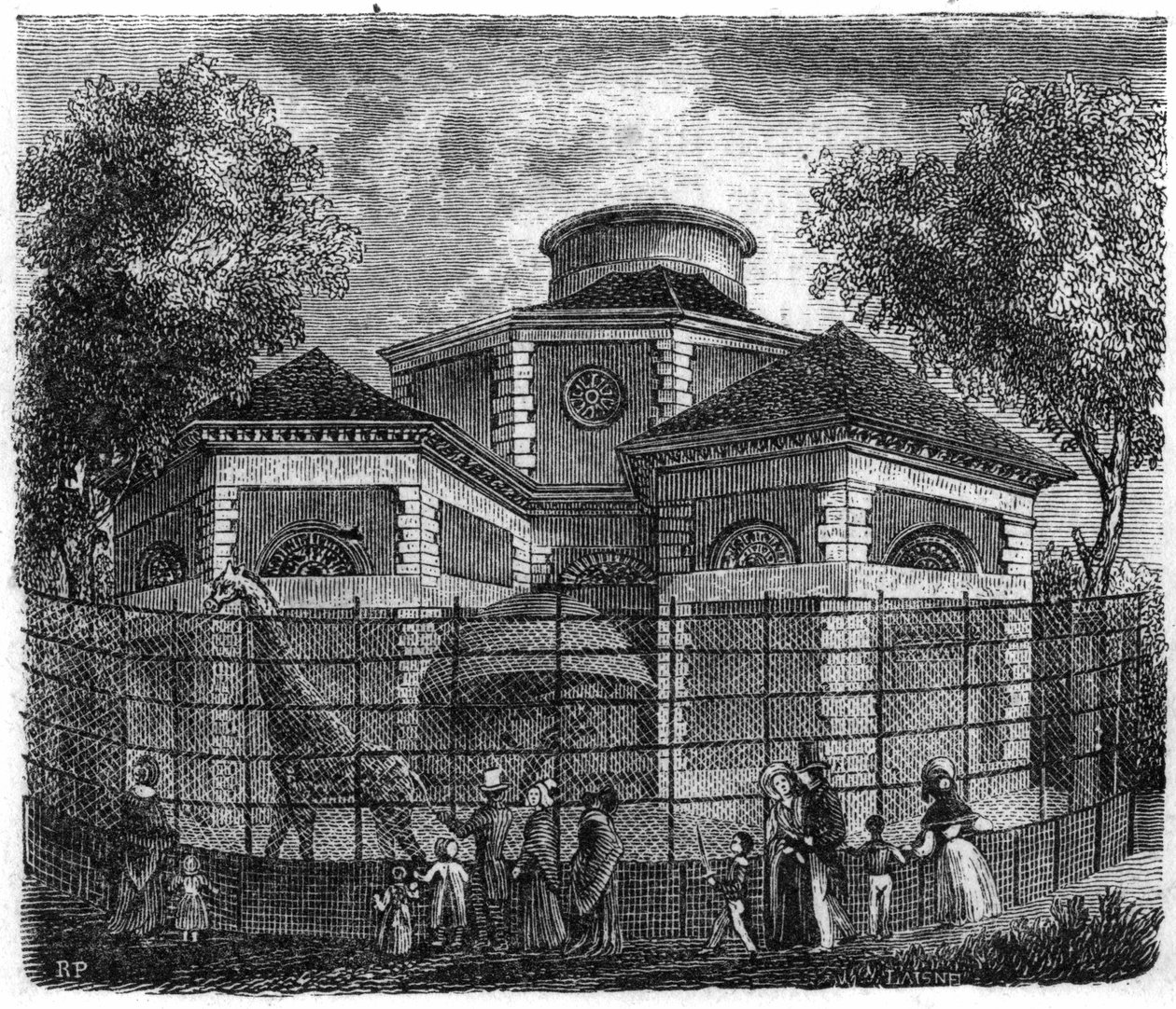 Jardin des Plantes em Paris, em 1861: rotunda de elefantes e girafas. de Unknown artist