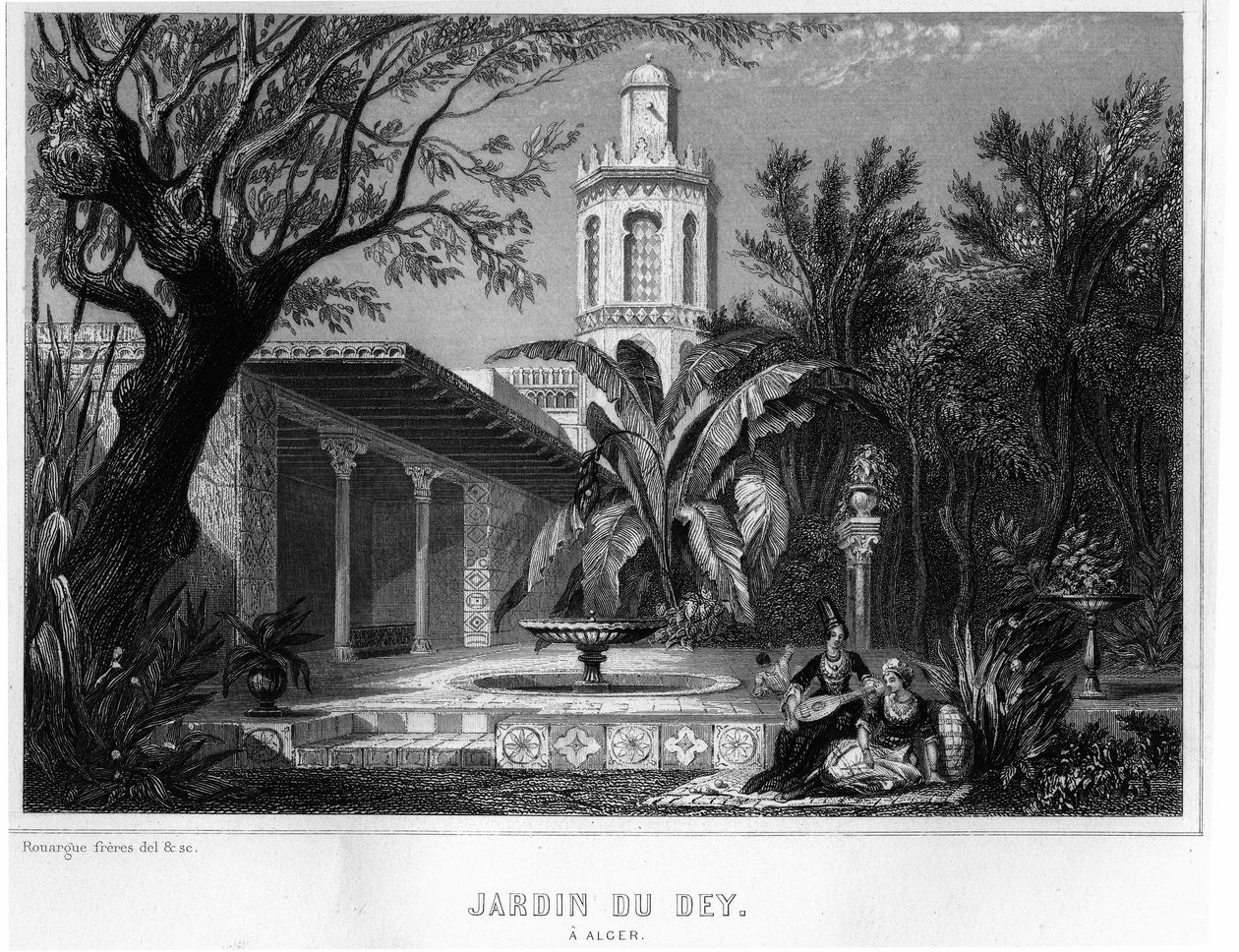 Jardin du dey em Argel, localizado no recinto fortificado do Kasbah (casbah), residência principal do general chefe do exército francês em 1830 - In "L