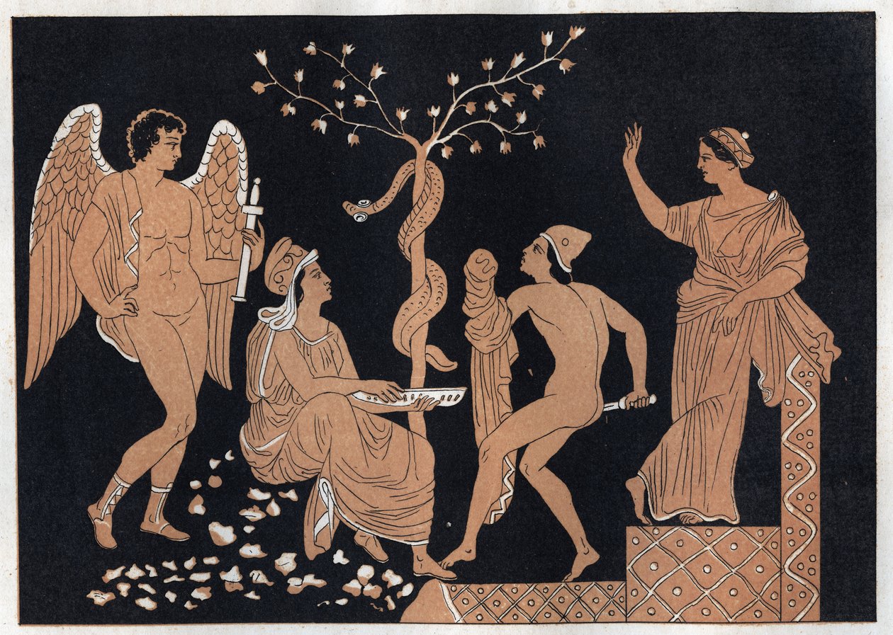 Jason e Medea - gravura de "Usos e costumes de todos os povos do Universo". Ou melhor, a história do governo, das leis, das milícias, da religião de todas as nações desde os tempos mais remotos até aos nossos dias" 1856 de Unknown artist