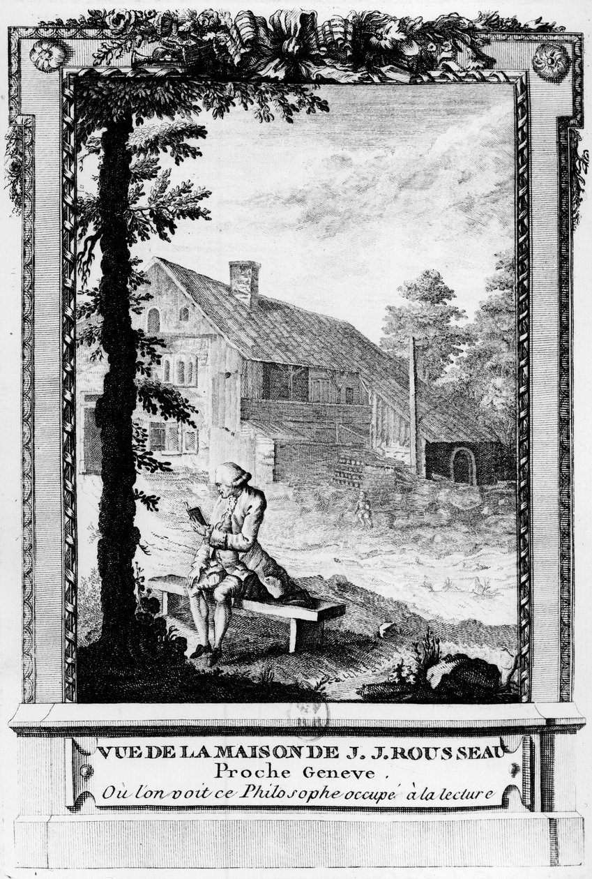 Jean Jacques Rousseau (1712-1778), escritor e filósofo francófono de Genebra; visto de sua casa (perto de Genebra). de Unknown artist