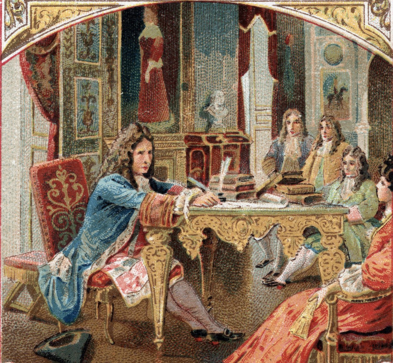 Jean Racine (1639-1699) componente "Esther" e "Athalie" no Castelo de Maintenon. Cromolitografia do final do século XIX de Unknown artist