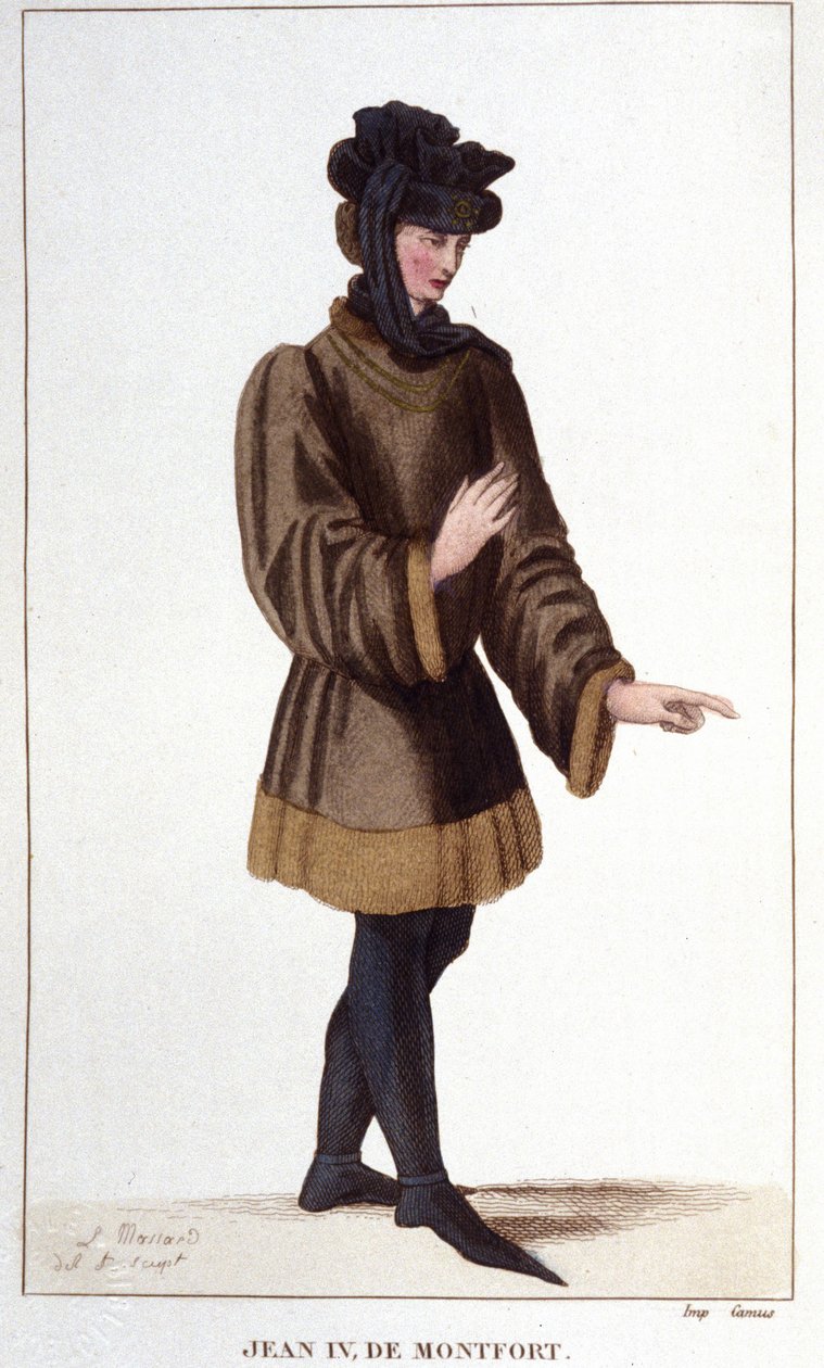 Jean de Montfort (1293-1345). Ao afirmar os seus direitos, ele declarou a Guerra da Sucessão da Bretanha. Gravura a partir de 1830. de Unknown artist