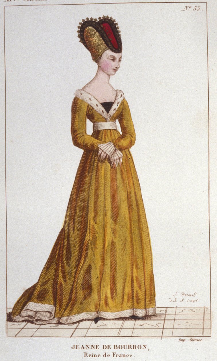 Jeanne de Bourbon (1338-1378). Rainha de França de 1364 a 1378. Gravura a partir de 1830. de Unknown artist