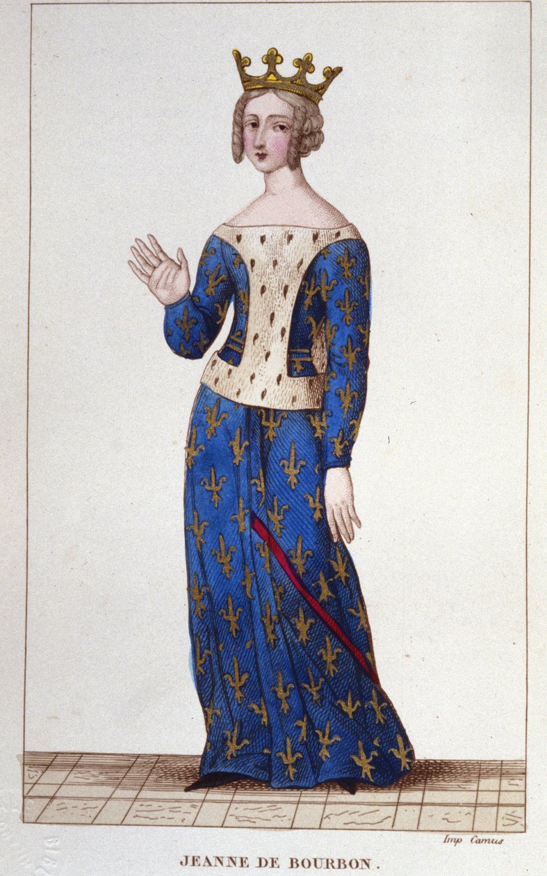Jeanne de Bourbon (1338-1378). Rainha de França de 1364 a 1378. Gravura a partir de 1830. de Unknown artist