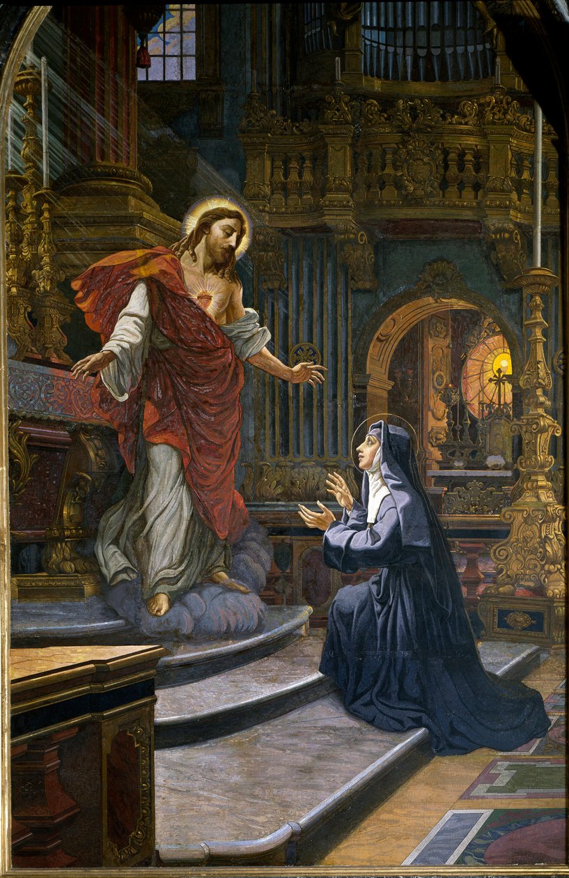 Jesus aparecendo a Santa Margarida Maria (Margarida Maria) Alacoque (1647-1690) mística da Ordem da Visitação Mosaica. Basílica de São Pedro em Roma (Vaticano, San Pietro) de Unknown artist