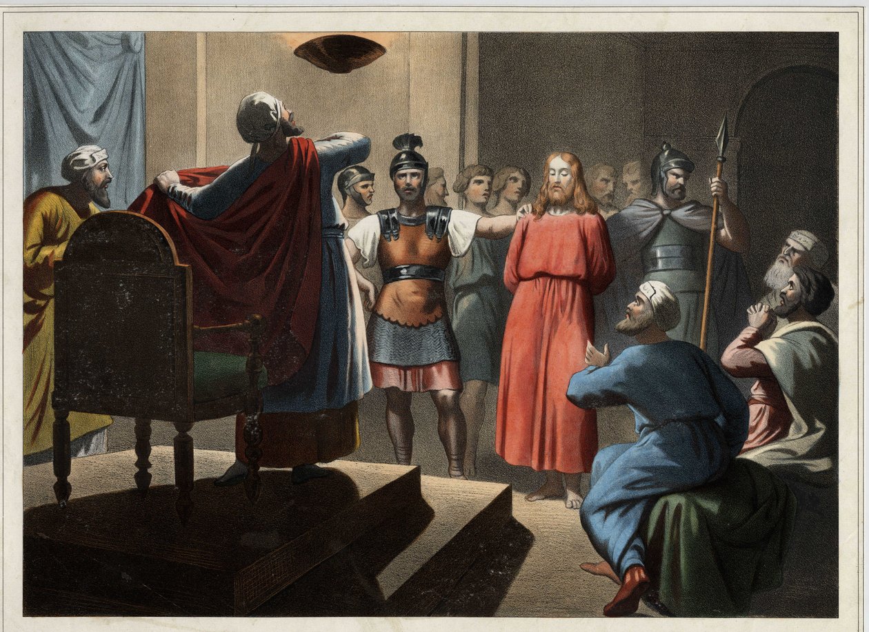 Jesus antes do Caifhe. Gravura anónima de meados do século XIX. de Unknown artist
