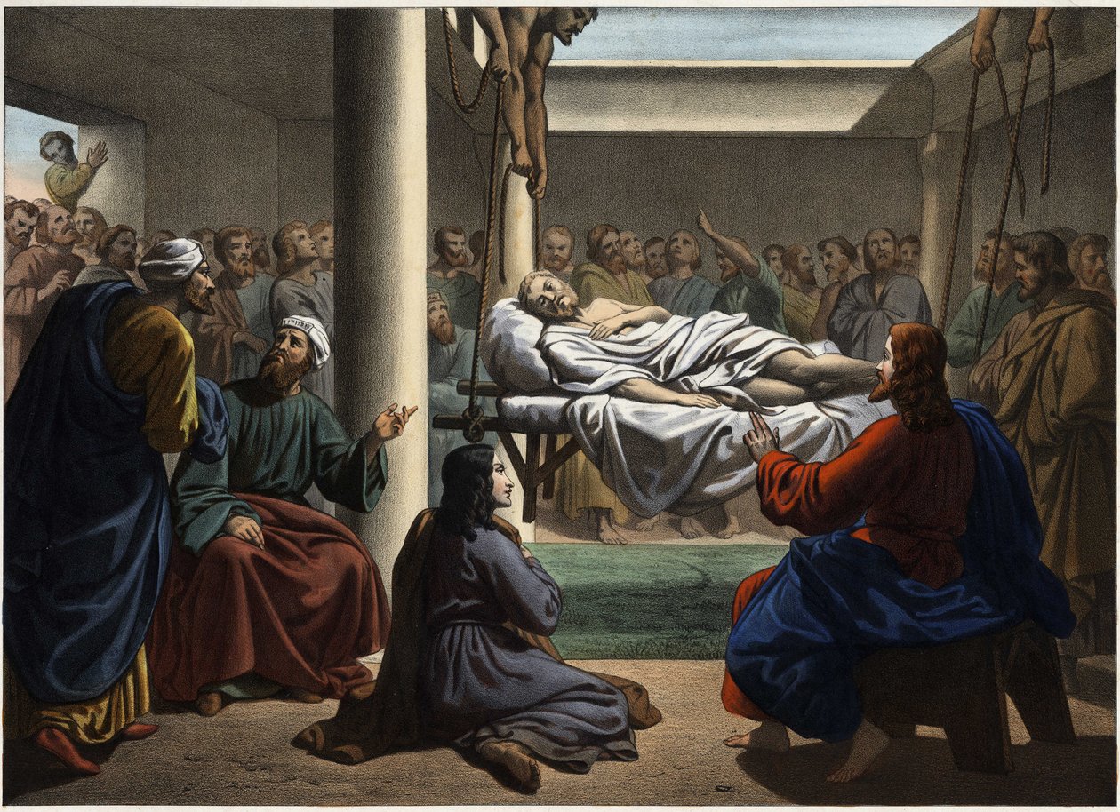 Jesus a curar o paralítico de Betesda. Gravura anónima de meados do século XIX. de Unknown artist