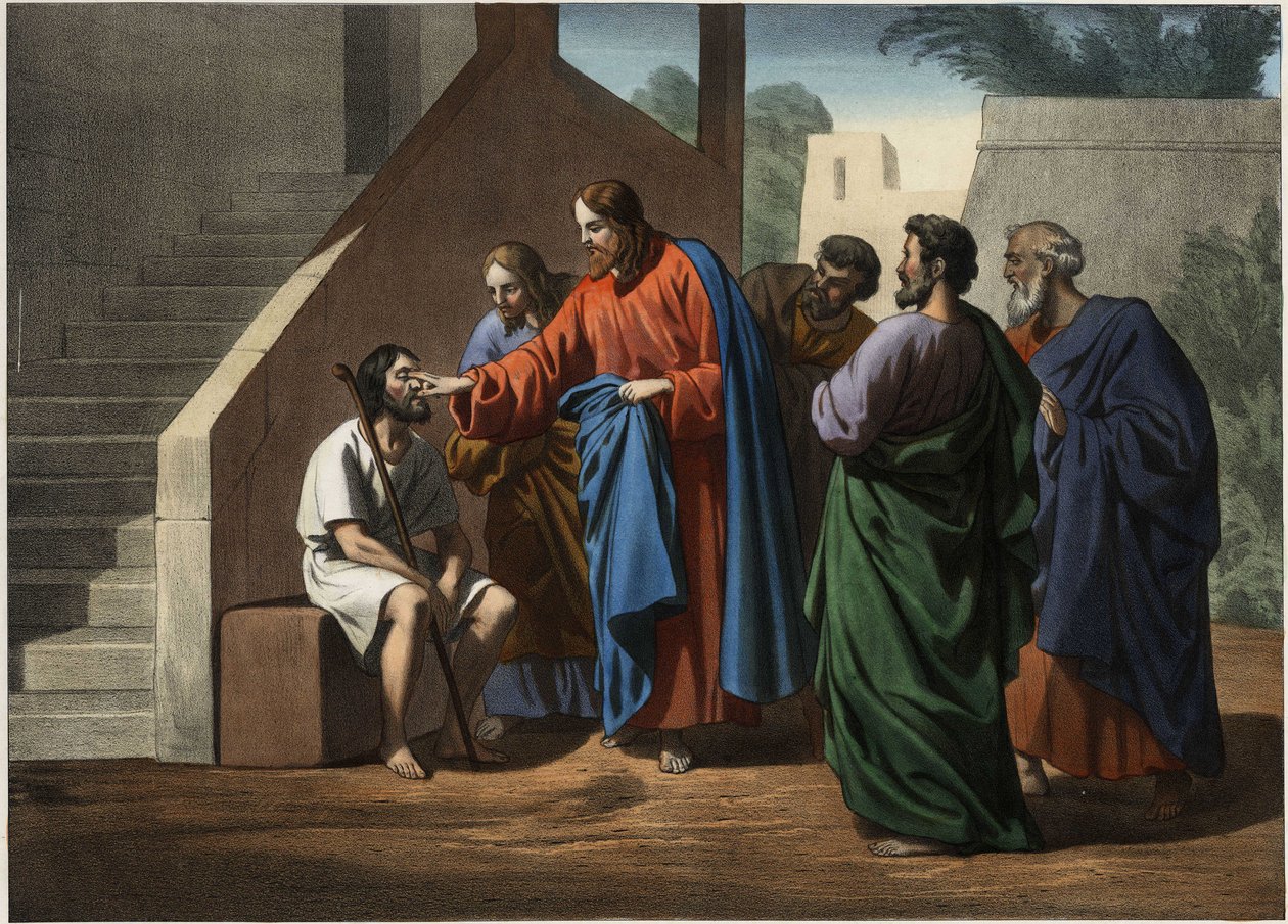 Jesus guerreiro, o homem que nasceu cego. Gravura anónima de meados do século XIX. de Unknown artist