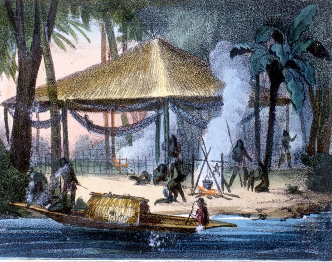 Índios Jivaros no Equador. Gravura de 1846-48. de Unknown artist