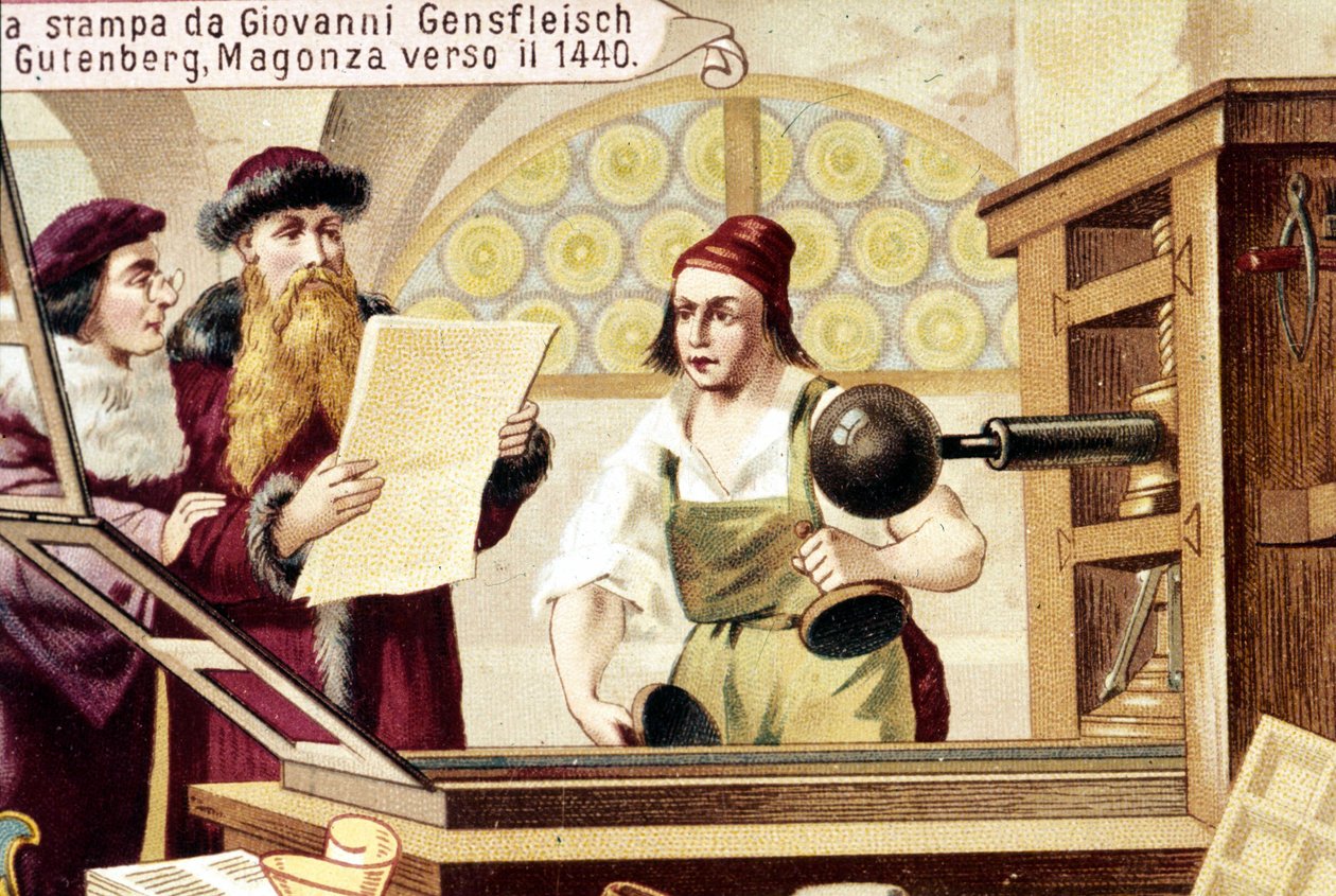 Johannes Gensfleisch Gutenberg (1400-1468). cerca de 1440. A cromolitografia do século XIX. de Unknown artist