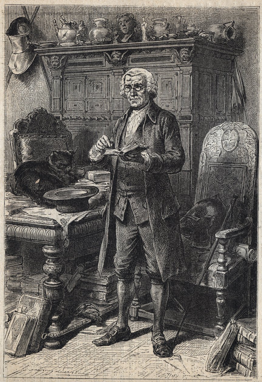Jonathan Oldenbuck (ou Aldinbbuck) - ilustração do século XIX para o romance "O Antigo" de Walter Scott (1771-1832) de Unknown artist