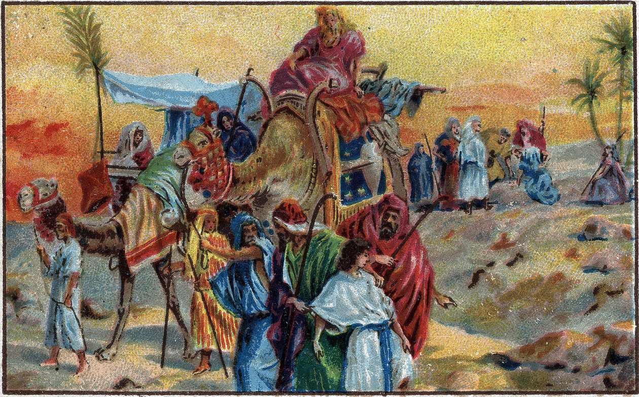 Joseph Vendido por Seus Irmãos - Joseph vendido por seus irmãos (Gênesis 37.1-36) - Cromolitografia do final do século XIX. de Unknown artist