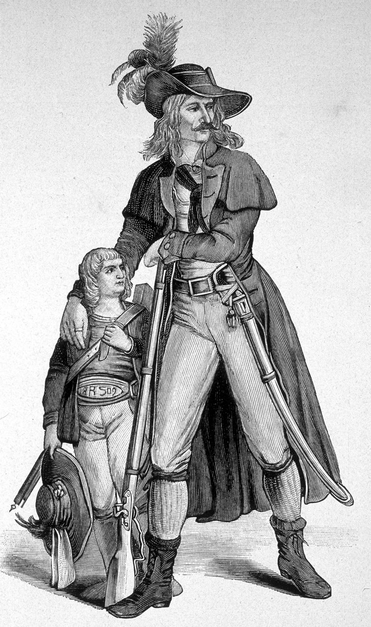 Joseph Speckbacher 1767-1820 e seu filho - Heróis tiroleses nacionais contra os bávaros após a anexação do Tirol ao Baviere em 1809. Gravura do século XIX de Unknown artist