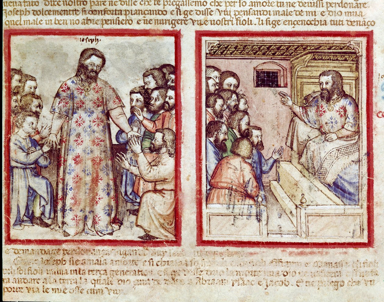 José gravemente doente aos 110 anos de idade perdoa seus irmãos que se prostram a ele Miniatura do códice 212 (ou códice padovano ou Bíblia de Pádua) 1390-1400 Rovigo, Accademia dei Concordi de Unknown artist