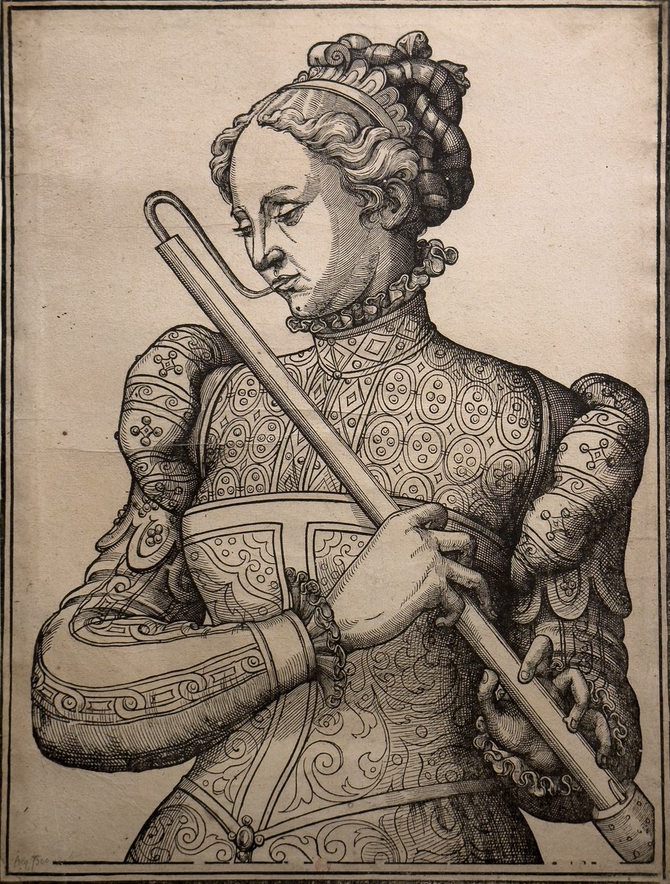 Jogador de Douçaine, cerca de 1560 (gravura em madeira) de Unknown artist
