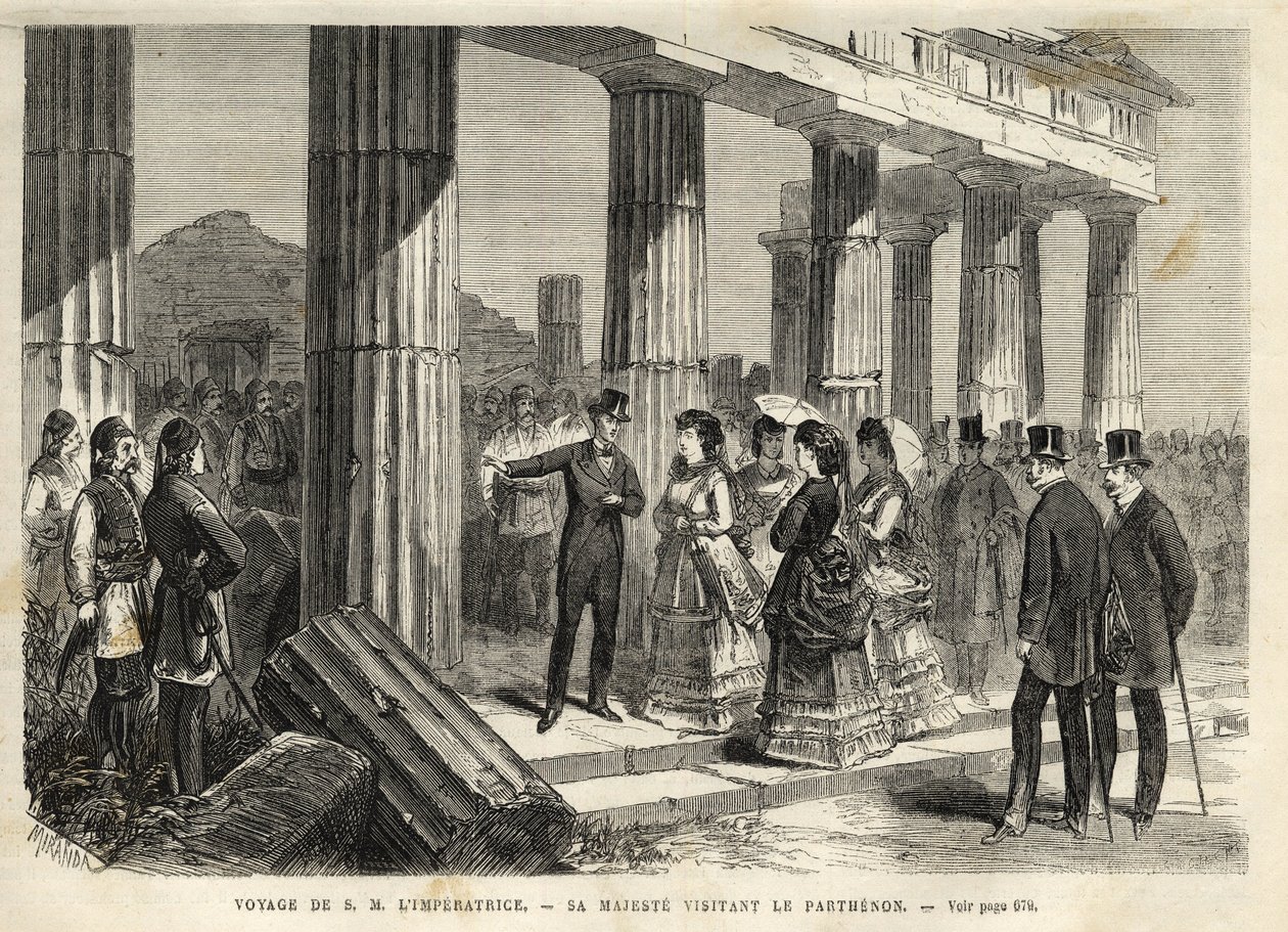 Viagem da imperatriz Eugenie na Grécia - Viagem da imperatriz Eugenie à Grécia - Visita do Pártenon a Atenas - em 1869 de Unknown artist