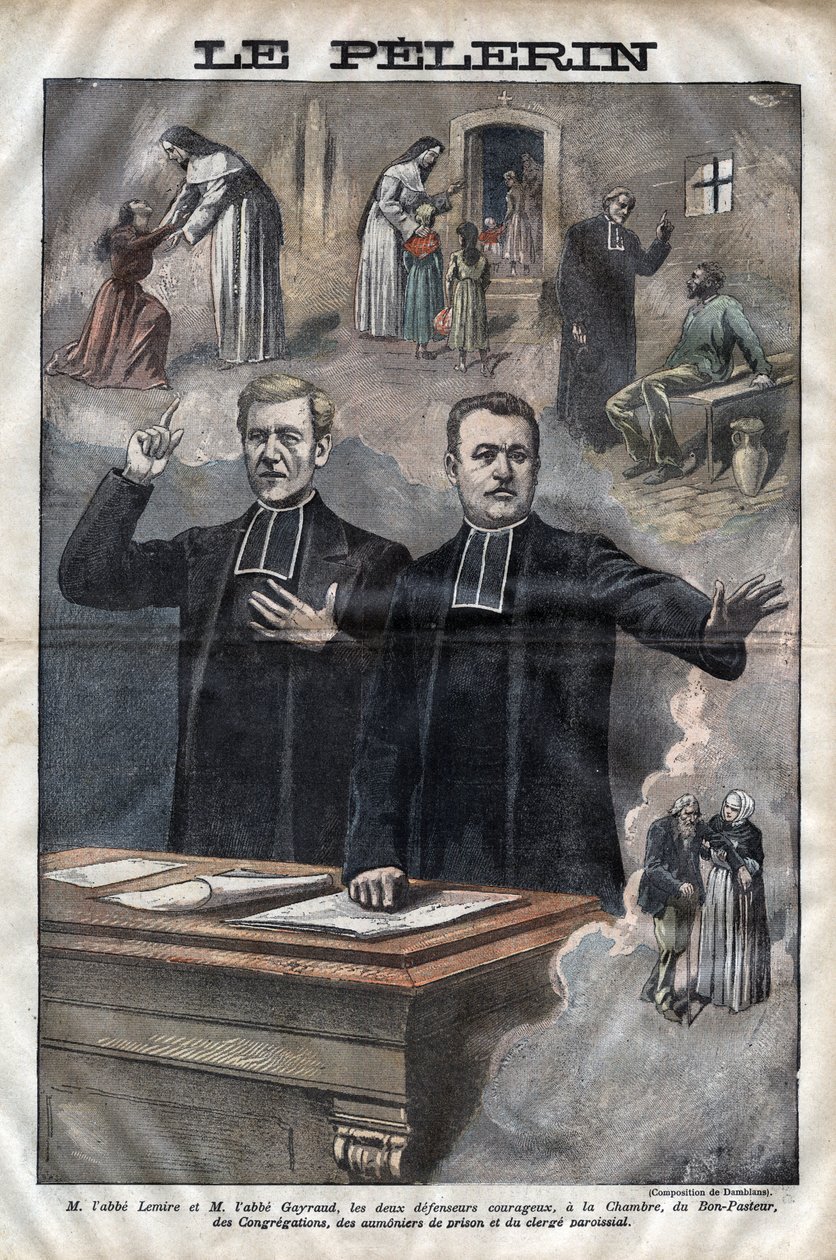 Jules Auguste Lemire (1853-1928) e Hippolyte Gayraud (1856-1911), eclesiásticos e políticos franceses, deputados -engraving em "Le-Pelerin" de 1899 de Unknown artist