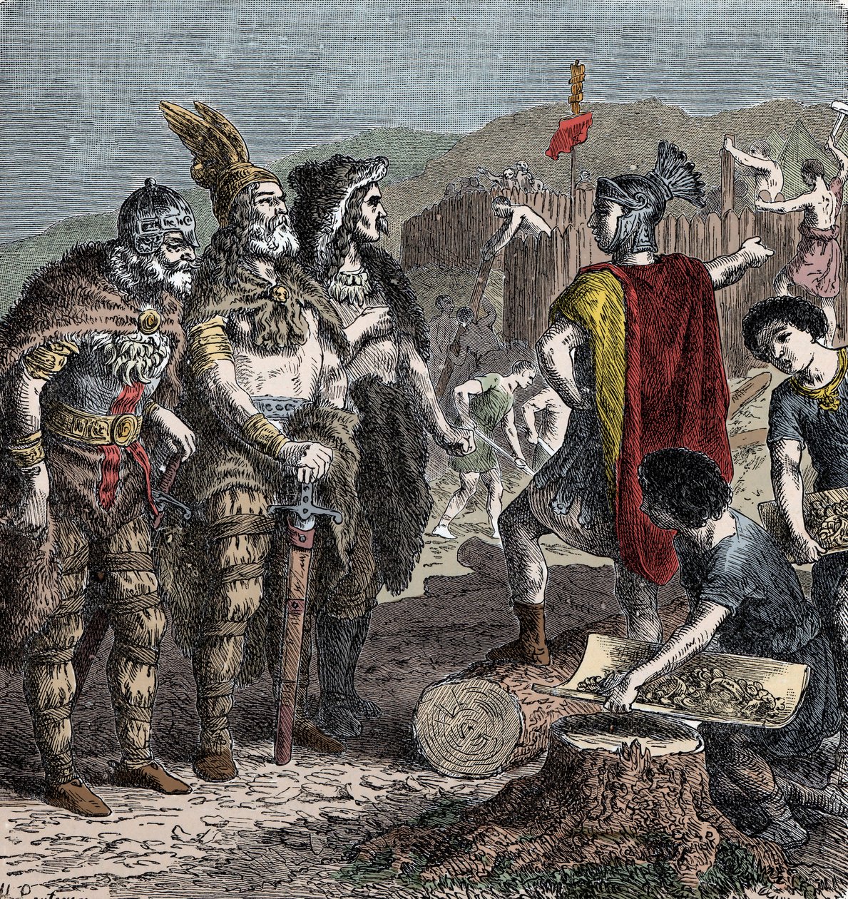 Juliano e os chefes francos - Encontro entre o Imperador Juliano e os chefes francos - (Flavius Claudius Julianus (331-363), chamado Juliano o Apóstata, também chamado Juliano o Filósofo ou Juliano II ou Juliano o Imperador) - gravura do final do século XI de Unknown artist