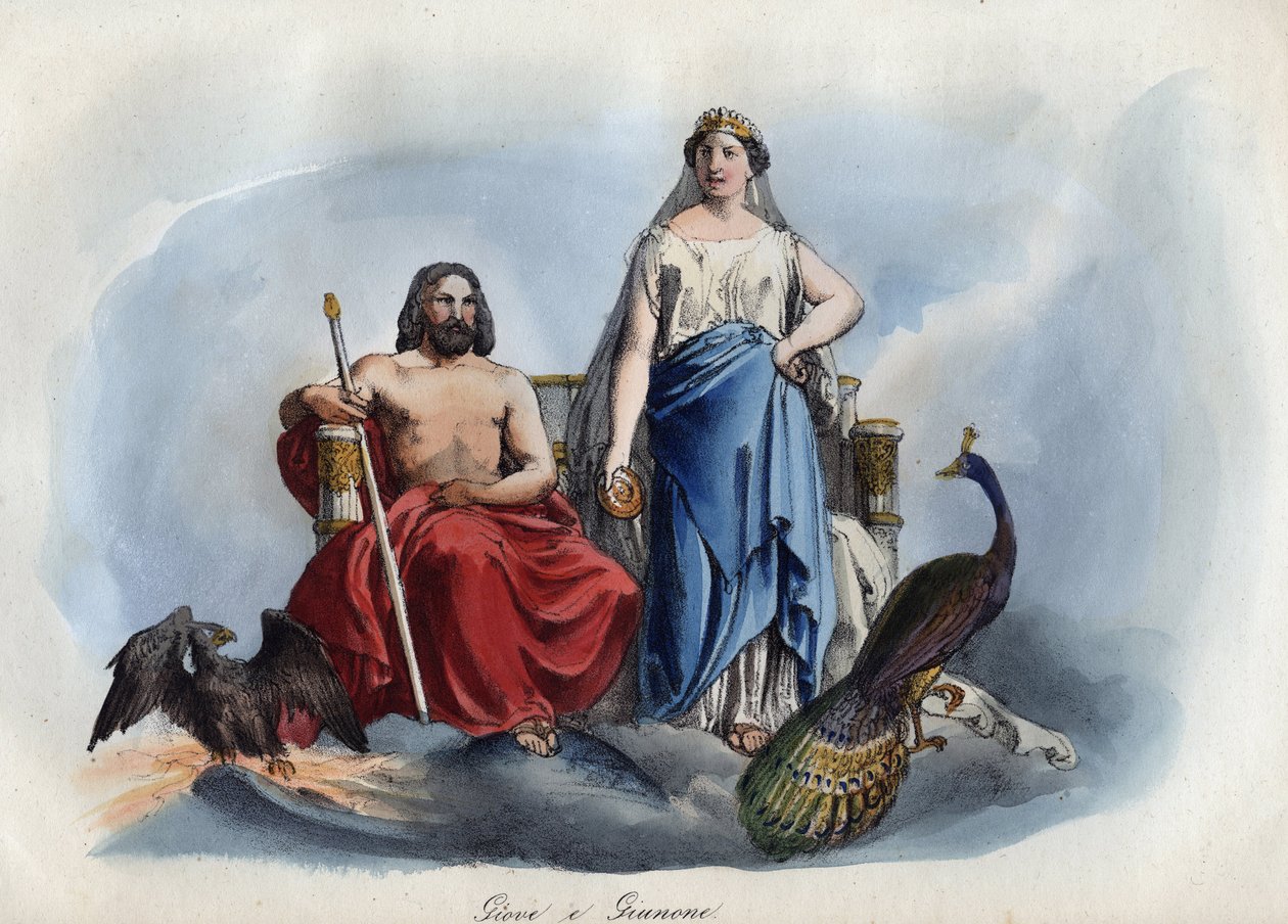 Júpiter e Juno - gravura de "Hábitos e costumes de todos os povos do Universo". Ou melhor, a história do governo, das leis, das milícias, da religião de todas as nações desde os tempos mais remotos até aos nossos dias" 1856 de Unknown artist