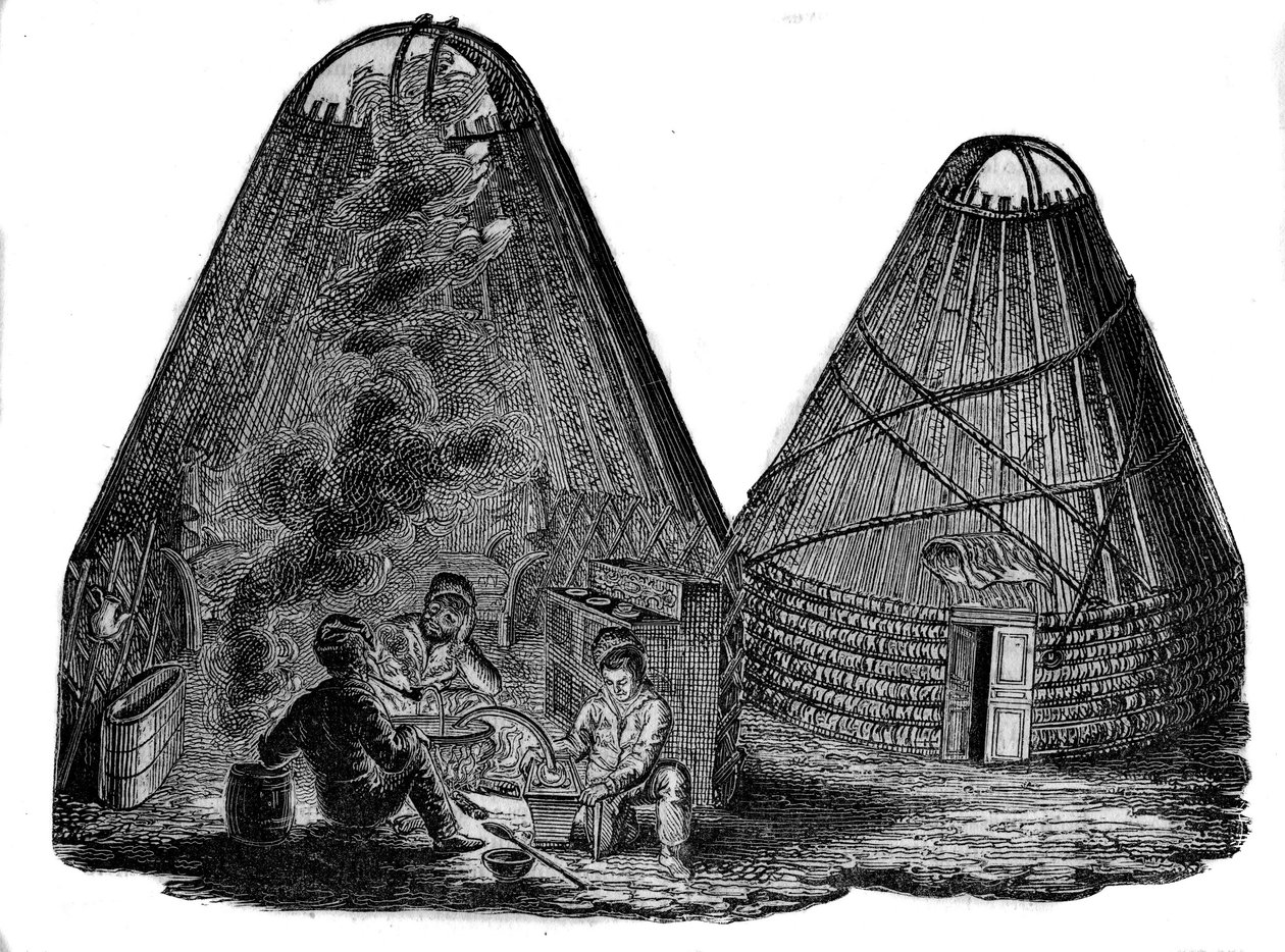 Kalmouks (Mongóis Ocidentais) em frente à sua tenda. de Unknown artist