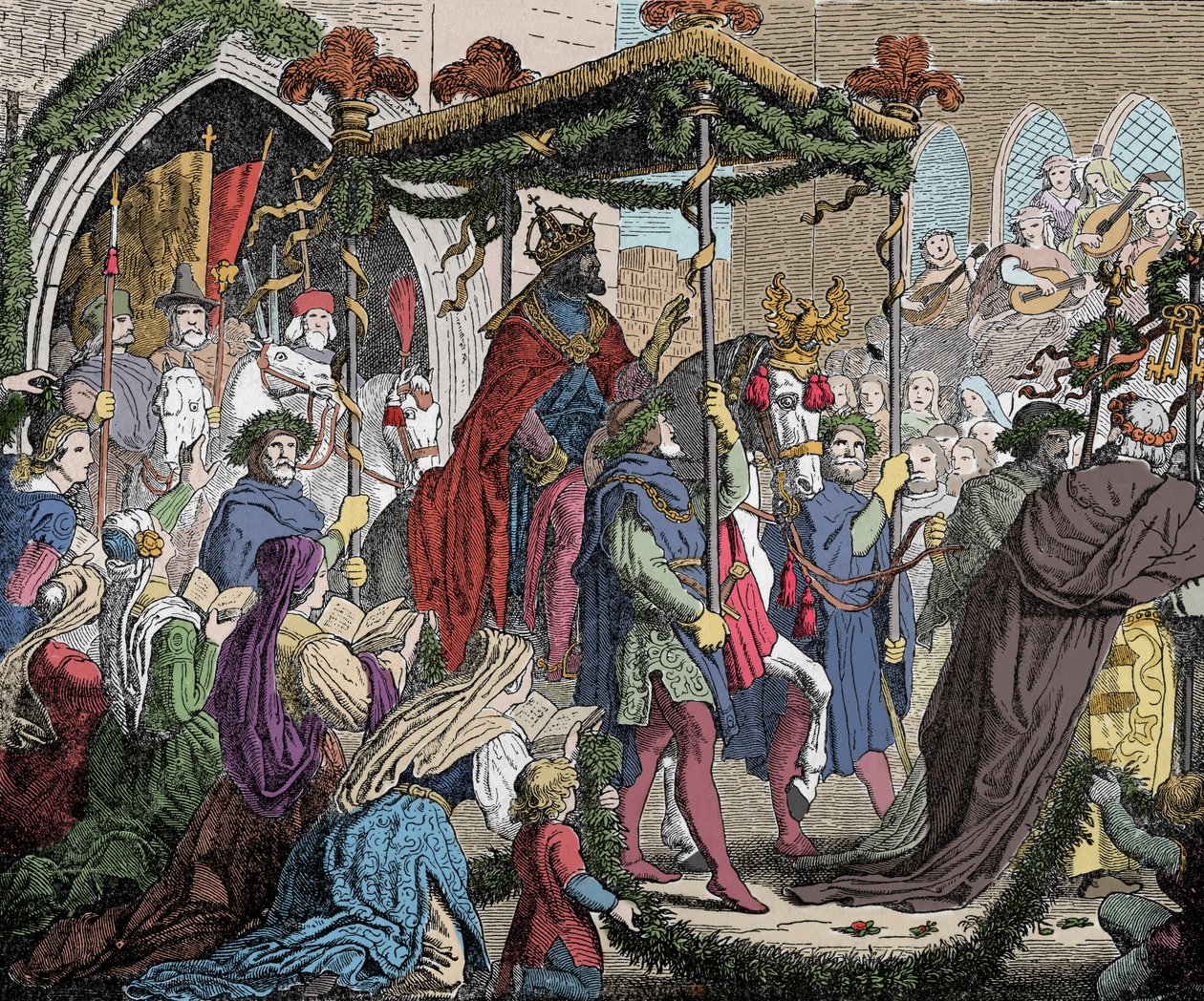 Carlos IV entra em Avignon em 1365 - Carlos IV do Luxemburgo (1316-1378), Imperador dos Romanos entrou em Avignon em 1365 - de Unknown artist