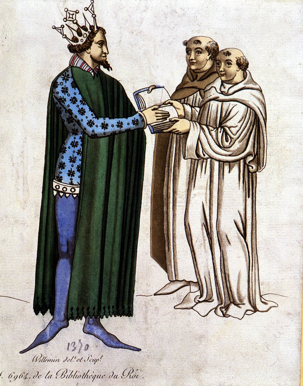 Rei Artur e dois monges - extracto de "Lancelot du lac", de 1370 d.C. de Unknown artist