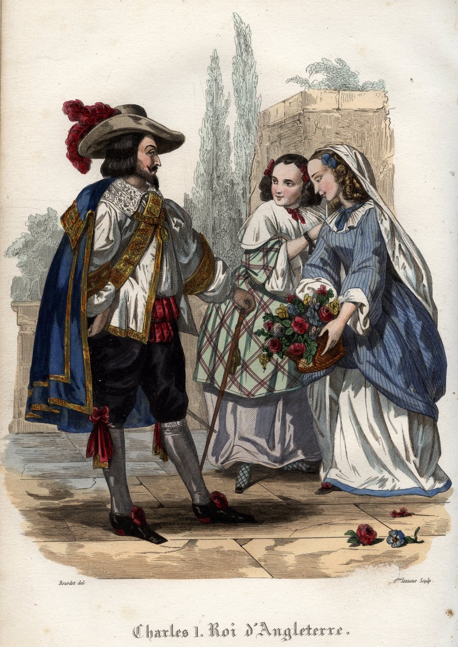 Rei Carlos I de Inglaterra (Charles I Stuart) (1600-1649) seduzindo jovens mulheres. Gravura de 1842 em "Histoire des popes" de Maurice Lachatre. Coleção privada. de Unknown artist