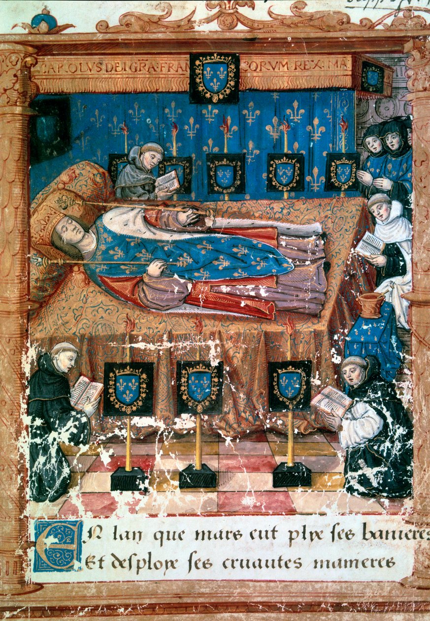 Rei Carlos VIII (1470-1498) no seu leito de morte 8/04/1498 Miniatura tirada de uma tradução de "L