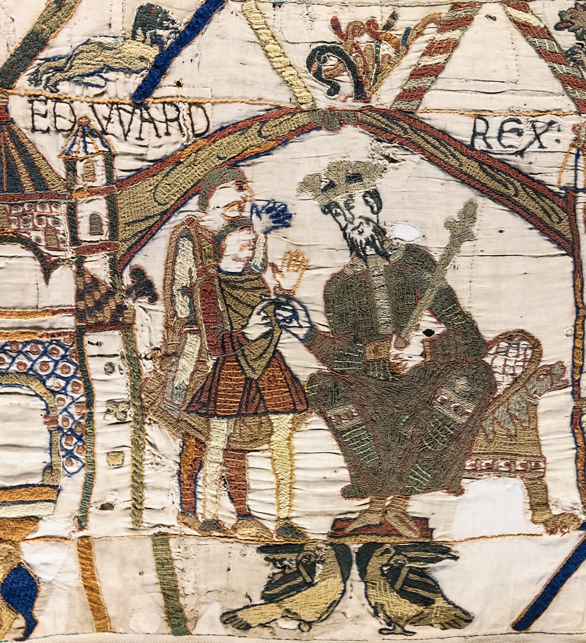 O Rei Eduardo o Confessor envia Harold para a Normandia, Tapeçaria Bayeux (bordado de lã em linho) de Unknown artist