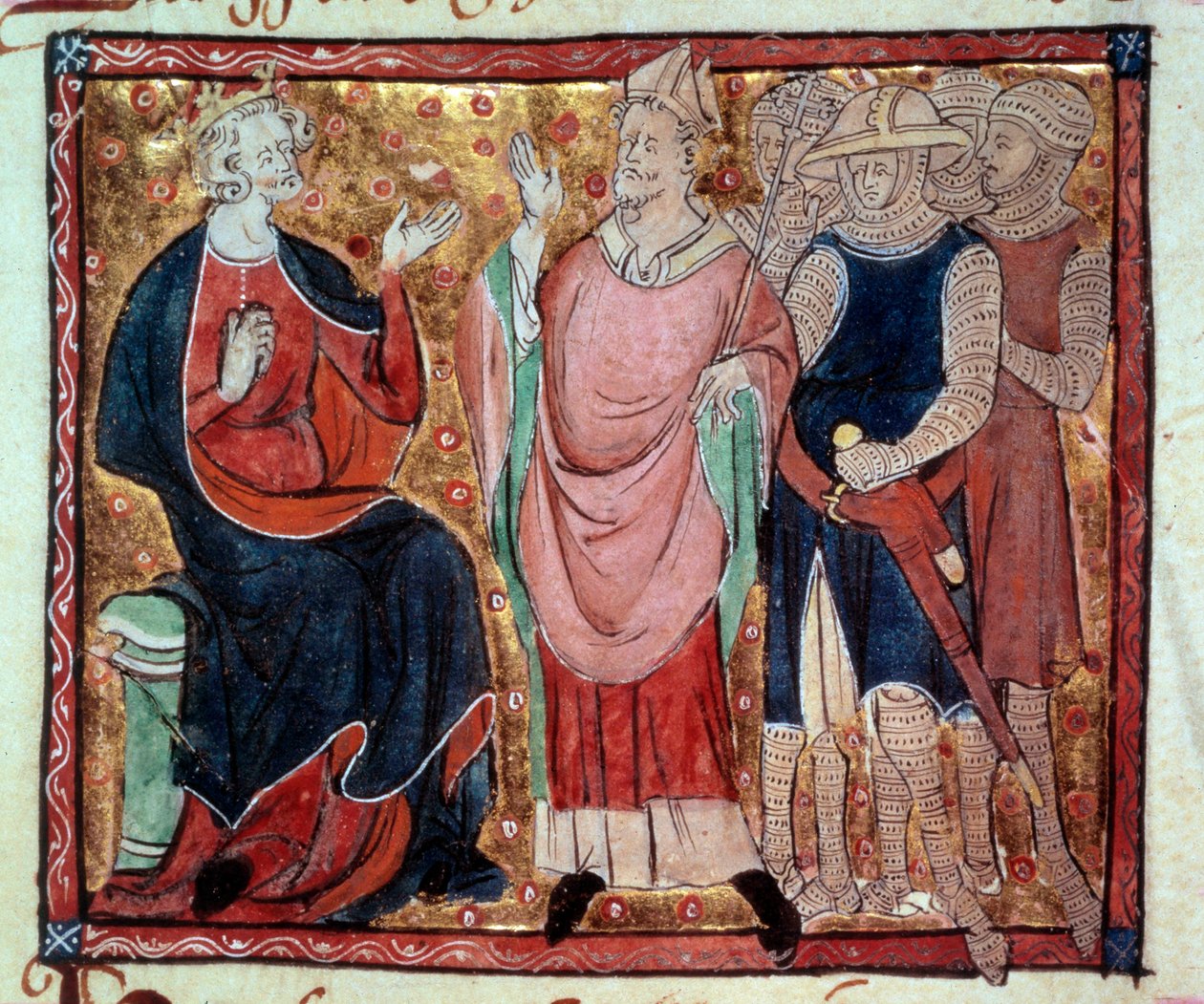 Rei Henrique II da Inglaterra (1133-1189) recebendo uma eveque e soldados Miniatura de um manuscrito do século XV. Paris, B.N. de Unknown artist
