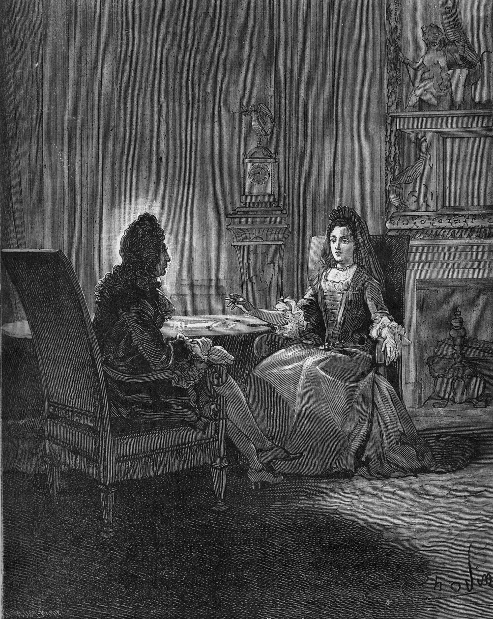 Rei Luís XIV (1638-1715) falando com sua futura esposa, Madame de Maintenon (Françoise d