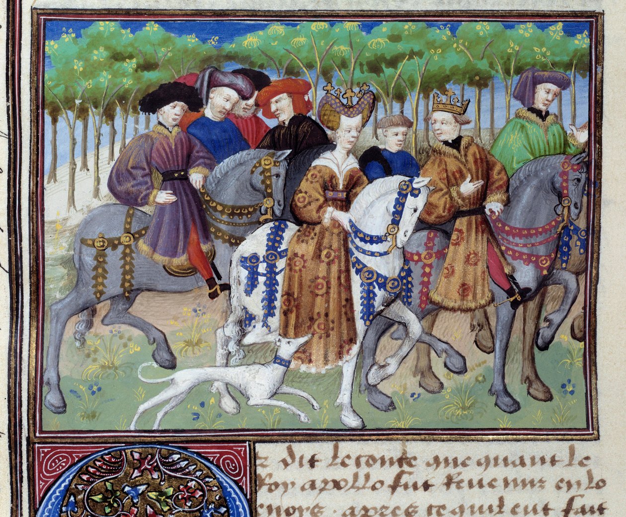 Rei e Rainha indo à caça (Filipe VI de Valois e Blanche de Navarra (?)) Miniatura de Le livre de la chasse" de Gaston III Phoebus, Conde de Foix, Senhor de Bearn (1331-1391) de Unknown artist