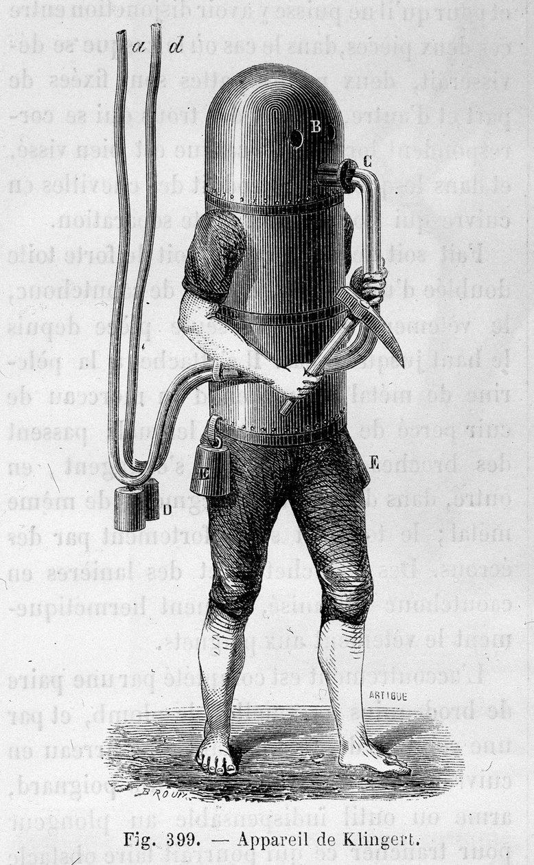 Aparelho de mergulho Klingert - em "As maravilhas da ciência", de Louis Figuier de Unknown artist