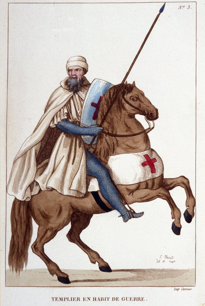 Cavaleiro Templário em vestido de guerra do século XIV, gravura de 1830 de Unknown artist