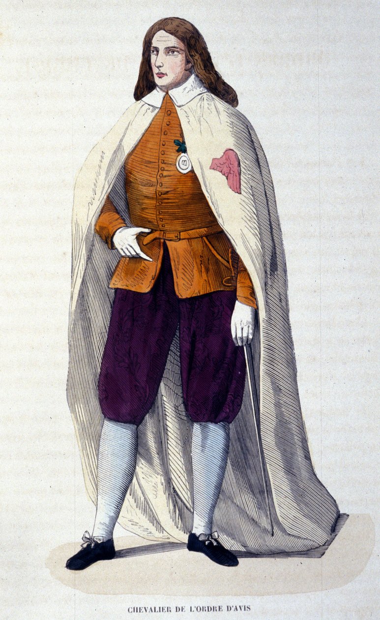 Cavaleiro da Ordem de Avis (ou Aviz), ordem portuguesa de cavalaria instituída em 1147 por D. Afonso I Henriques para a luta contra os mouros. Gravura do século XIX. de Unknown artist