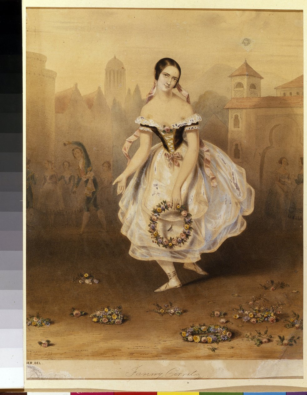 A bailarina italiana Fanny (Francesca) Cerrito (1817-1909) (Bailarina Fanny Cerrito). Litografia anônima, final de 1830. Neoclassicismo do século XIX. Museu Estatal de Teatro e Arte Musical, São Petersburgo. de Unknown artist