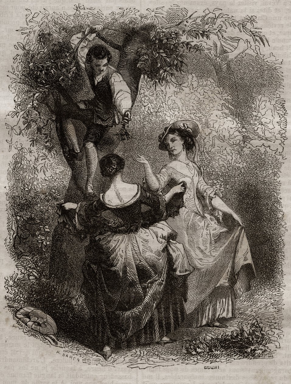 La cueillette des cherries - Ilustração para as confissões" de Jean-Jacques (Jean Jacques) Rousseau (1712-1778) - gravura de 1849 de Unknown artist